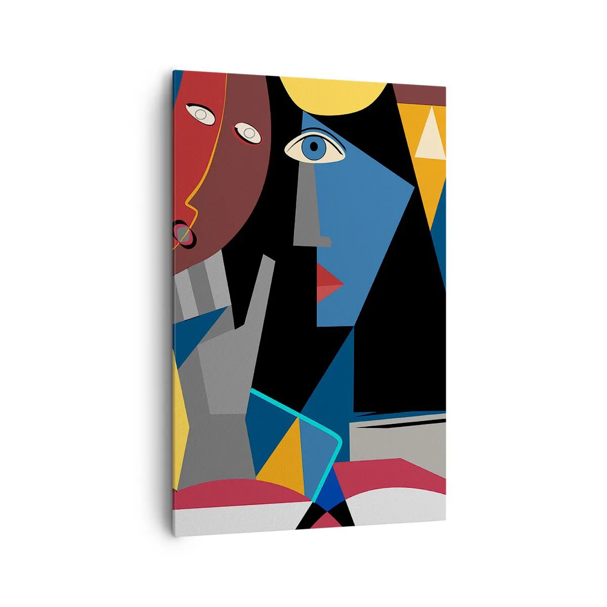 Bild auf Leinwand - Leinwandbild - Kubistische Gesichter in intensiven Farben - 80x120cm - Gespräch zwischen Kubisten - Moderne Wanddekoration für Wohnzimmer und Schlafzimmer ARTTOR