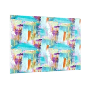 Glasbild - Bild auf glas - Farbenfrohe Abstraktion mit Pinselstrichen in Pastell- und leuchtenden Farben. - 100x70cm - Fröhlicher Labyrinth-Liner - Moderne Wanddekoration für Wohnzimmer und Schlafzimmer ARTTOR
