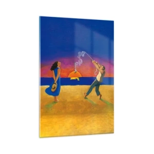 Glasbild - Bild auf glas - Figuren am Meer bei Sonnenuntergang - 80x120cm - Mehr als ein Sternchen vom Himmel - Moderne Wanddekoration für Wohnzimmer und Schlafzimmer ARTTOR