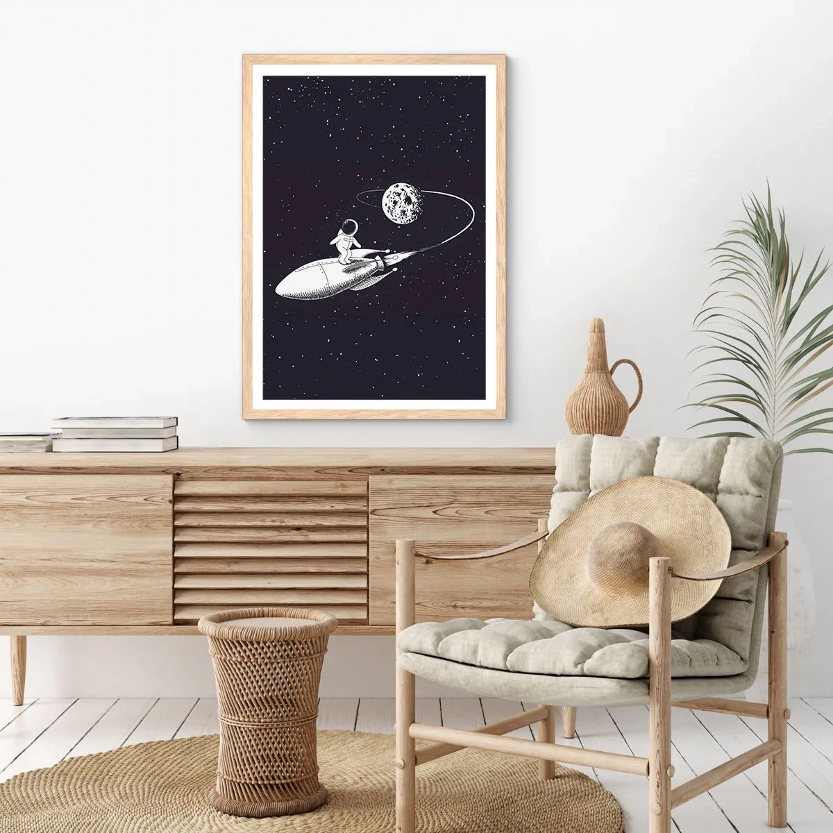 Poster in einem Rahmen aus heller Eiche - Weltraumsurfer - 40x50 cm