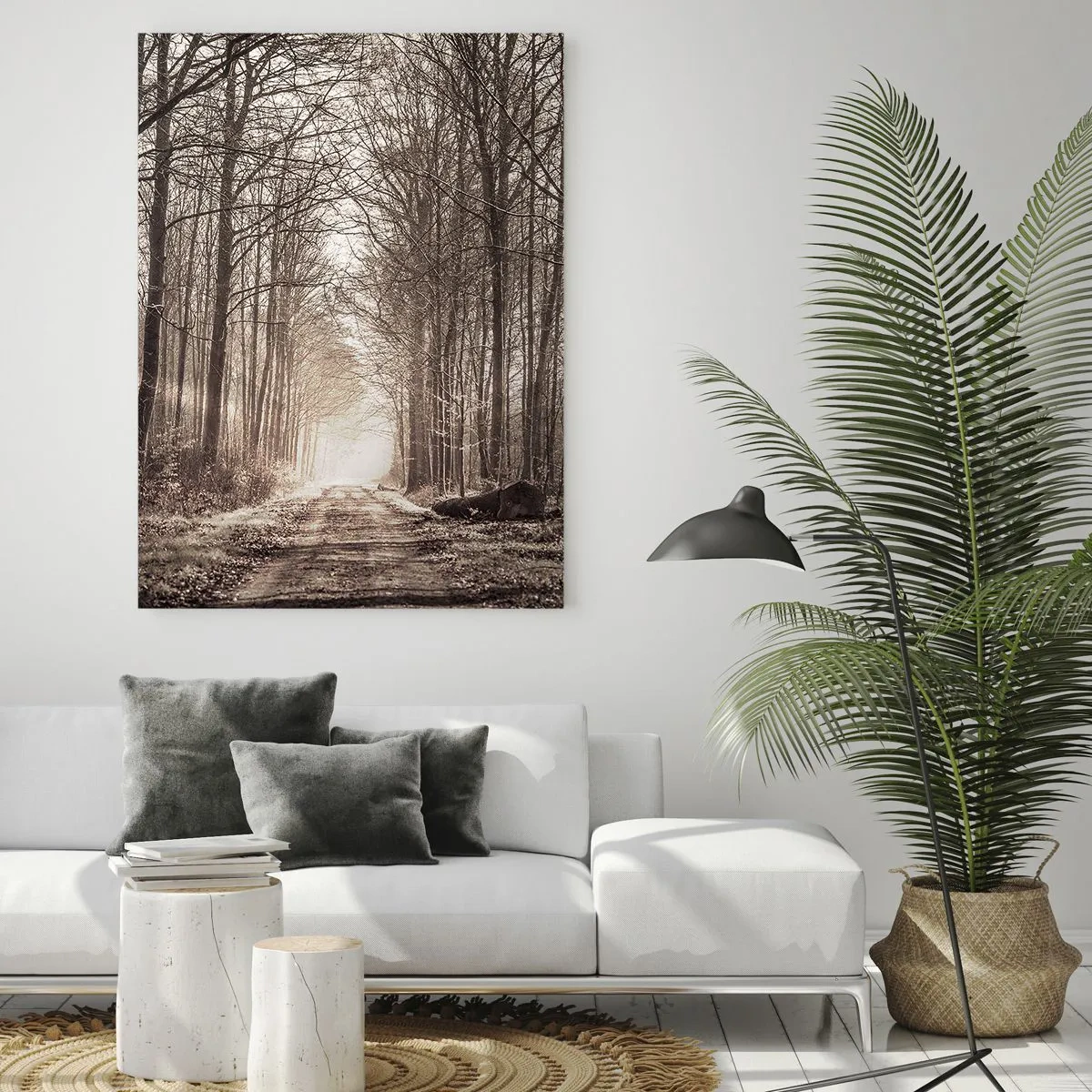 Glasbild - Bild auf glas - Waldweg im Morgennebel - 50x70cm - Waldkathedrale - Moderne Wanddekoration für Wohnzimmer und Schlafzimmer ARTTOR
