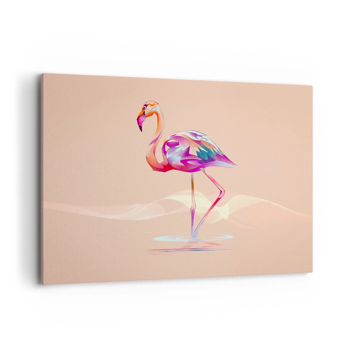 Bild auf Leinwand - Leinwandbild - Ein abstrakter Flamingo in hellen Pastellfarben. - 120x80cm - Der Vogel der guten Gefühle - Moderne Wanddekoration für Wohnzimmer und Schlafzimmer ARTTOR