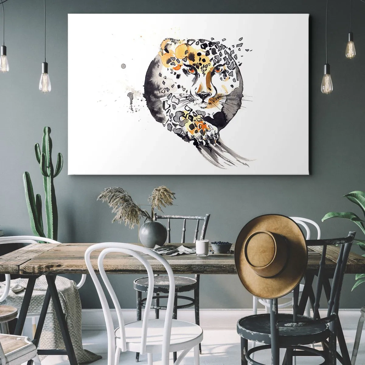 Bild auf Leinwand - Leinwandbild - Künstlerische Aquarellmalerei mit Gepardenmotiv - 120x80cm - Raubtierschönheit - Moderne Wanddekoration für Wohnzimmer und Schlafzimmer ARTTOR
