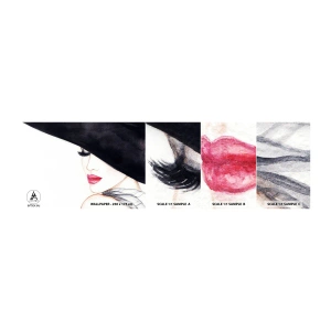 Fototapetenmuster Standard Eco - Eleganz und Sinnlichkeit - Frau, rote Lippen, Schwarzer Hut - 100x30 cm
