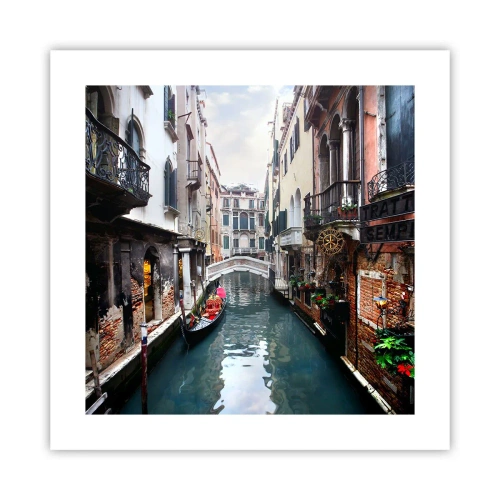 Poster - Venezianische Landschaft mit Gondel und Brücke - 40x40 cm