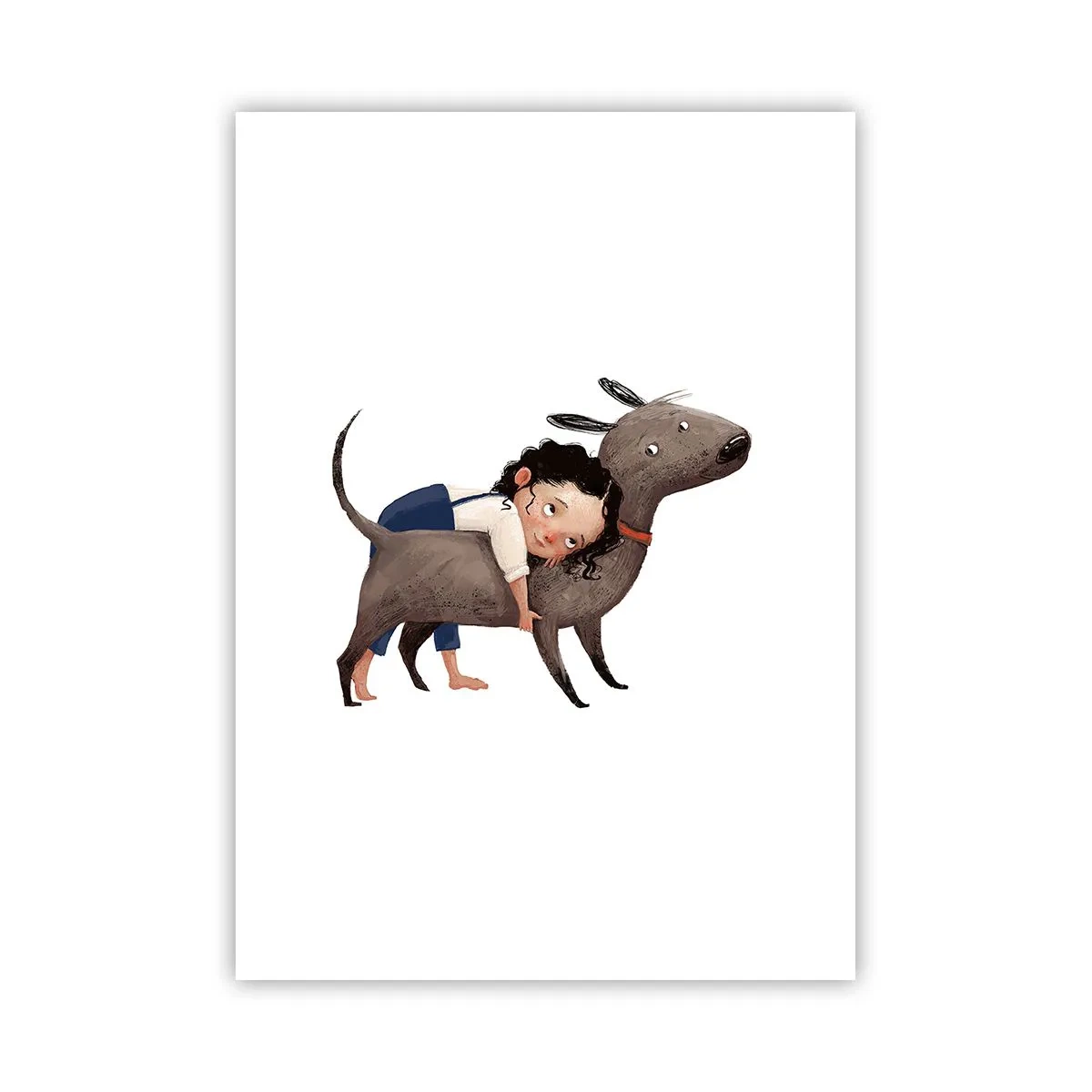 Poster - Illustration eines Kindes, das einen Hund auf weißem Hintergrund umarmt - 50x70cm - Beste Freunde - Moderne Wanddekoration für Wohnzimmer und Schlafzimmer ARTTOR