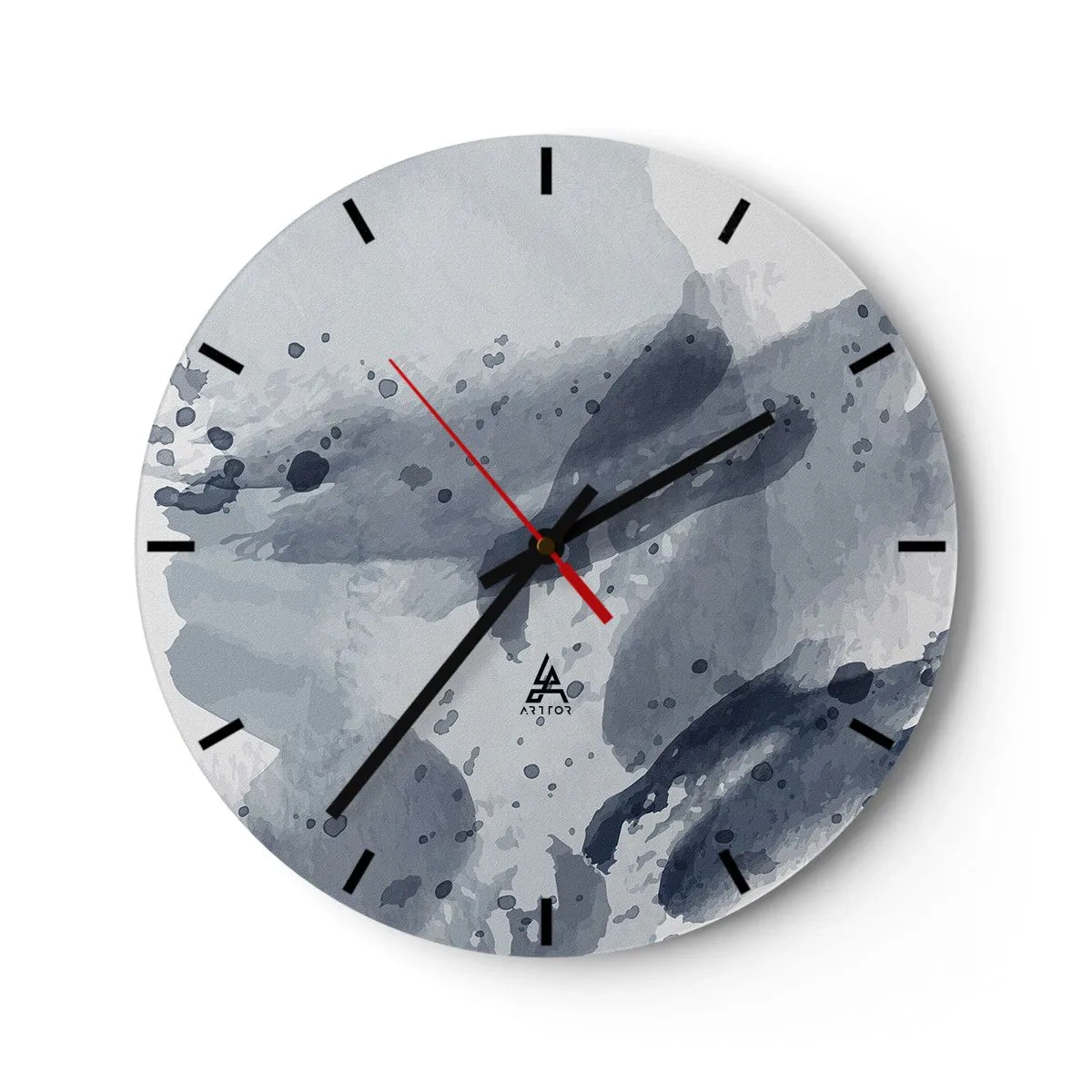 Wanduhr - Glasuhr - Blaugraue Flecken im Aquarell-Stil auf hellem Hintergrund - 30x30cm - Eine Studie über die Natur des Wassers - Moderne Wanddekoration für Wohnzimmer, Küche und Schlafzimmer ARTTOR