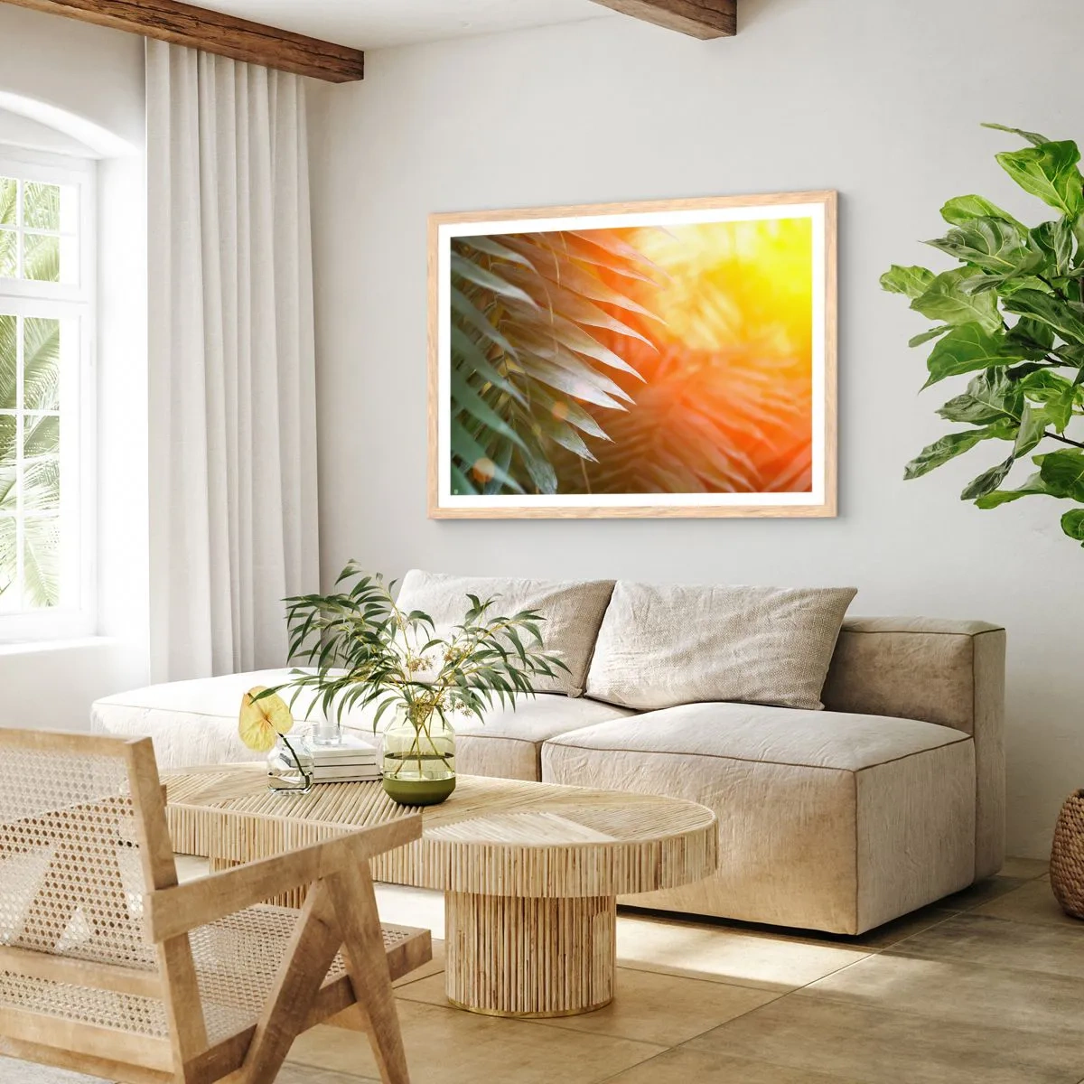 Poster in einem Rahmen aus heller Eiche - Morgen im Dschungel - 40x30 cm