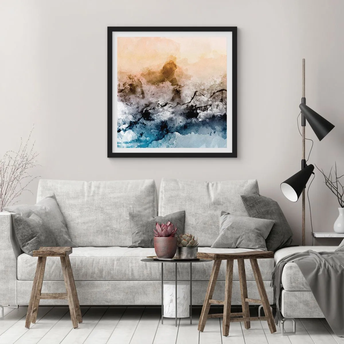 Poster in einem schwarzem Rahmen - In einer Nebelwolke ertrunken - 40x40 cm