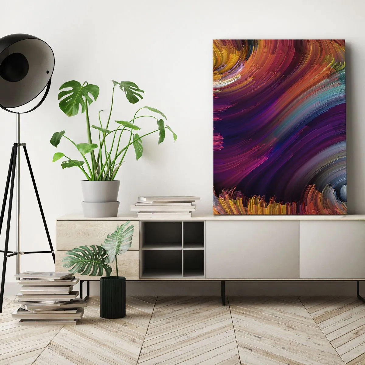Bild auf Leinwand - Leinwandbild - Abstrakte Wirbel in leuchtenden Farben - 70x100cm - Der Beginn einer neuen Welt - Moderne Wanddekoration für Wohnzimmer und Schlafzimmer ARTTOR