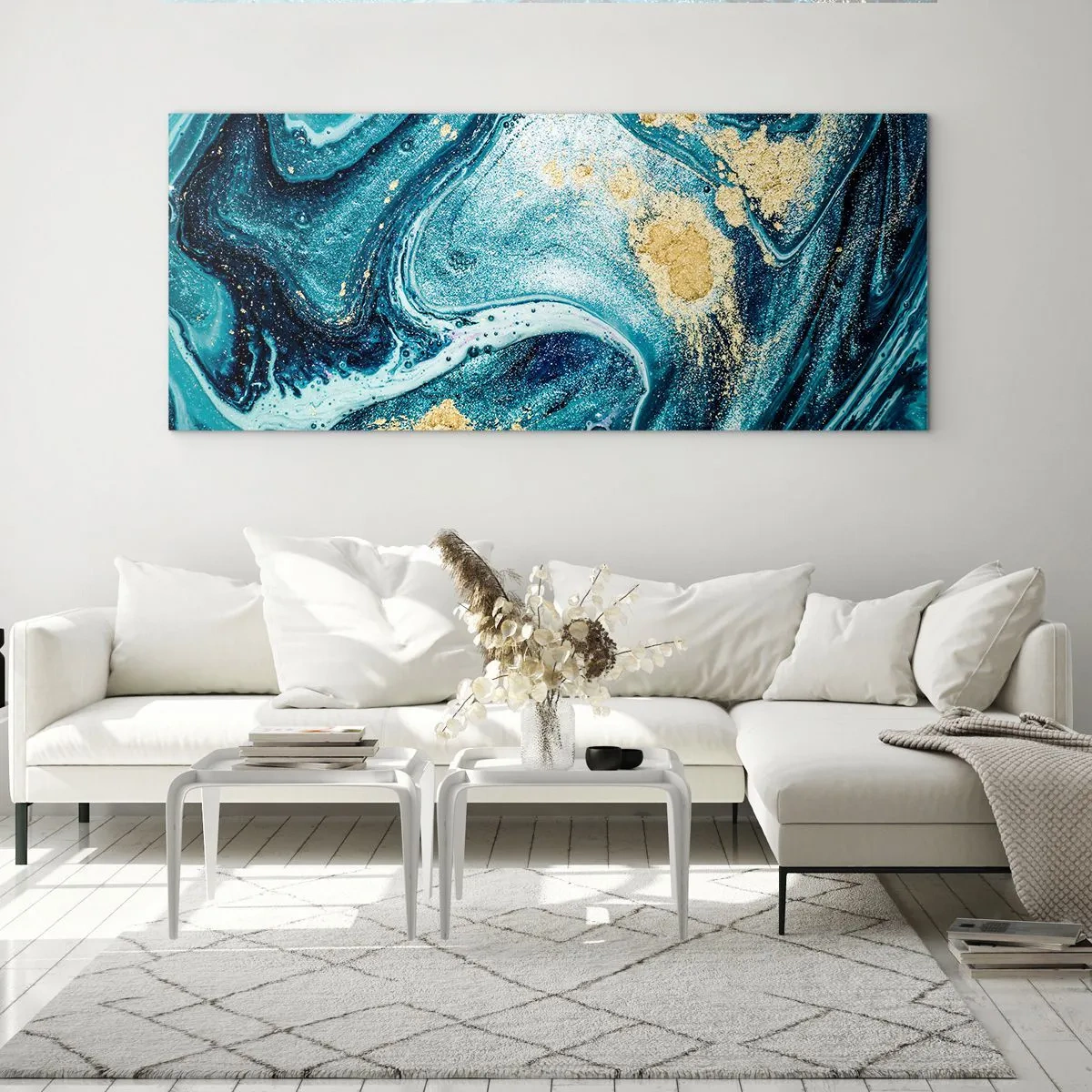 Glasbild - Bild auf glas - Blauer Wirbel - 90x30 cm