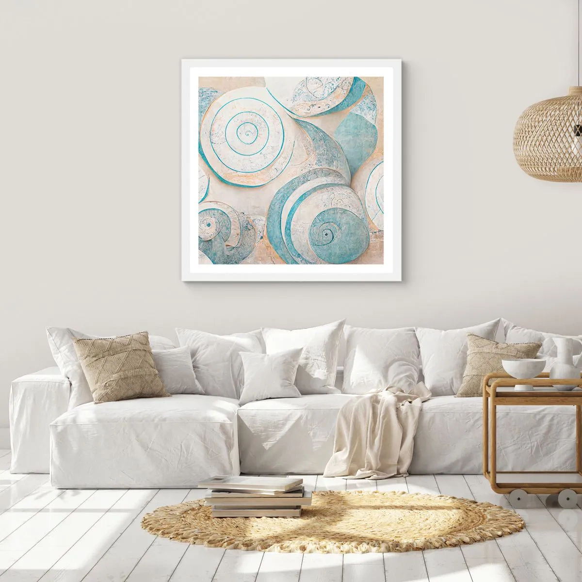 Poster in einem weißen Rahmen - Was verbirgt sich in der Muschel? - 30x30 cm