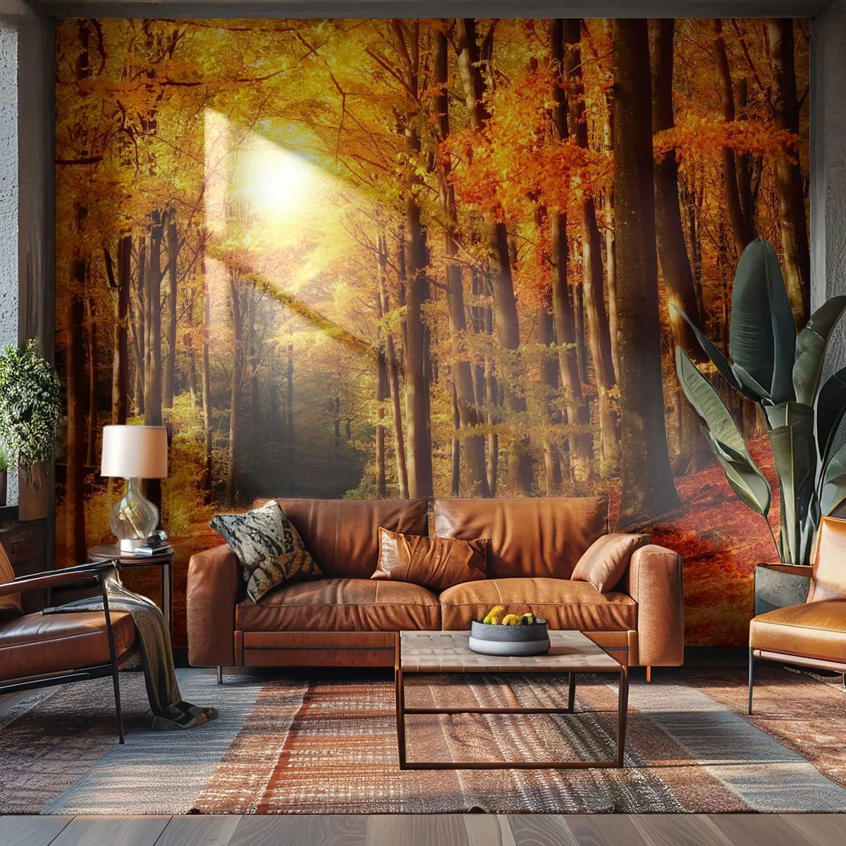 Selbstklebende Fototapete Deluxe Sticker - Goldener Herbst auf einer Forststraße - Herbst, Wald, Landschaft - 250x175 cm