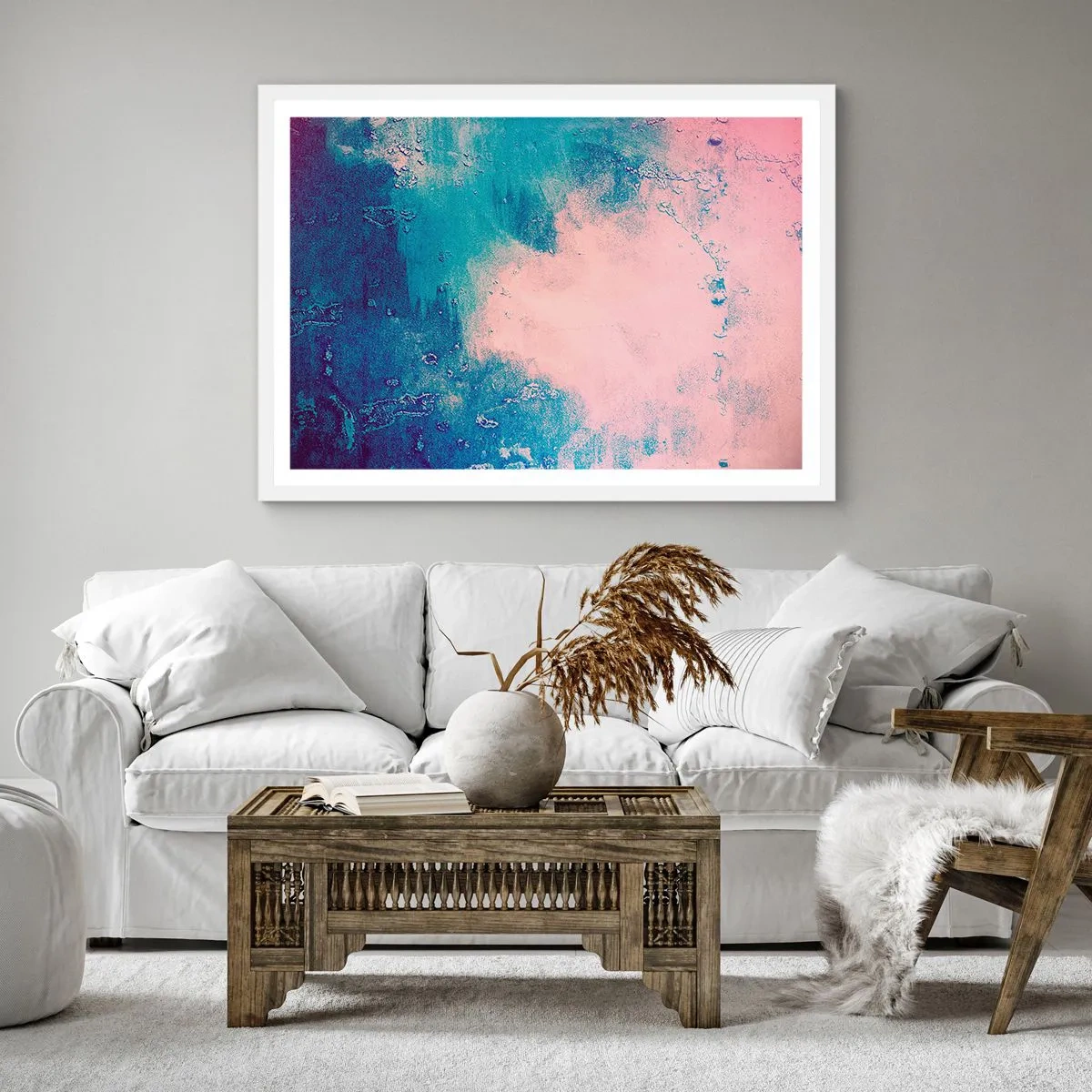 Poster in einem weißen Rahmen - Himmelsblaue Umarmungen - 40x40 cm