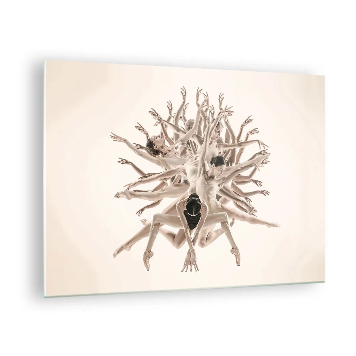 Glasbild - Bild auf glas - Eine Komposition von Tänzern in einem kunstvollen dynamischen Arrangement - 70x50cm - Aufblühen im Tanz - Moderne Wanddekoration für Wohnzimmer und Schlafzimmer ARTTOR