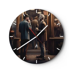 Wanduhr - Glasuhr - Zwei Männer unterhalten sich bei einer Tasse Kaffee vor einem Café - 30x30cm - Gute Zeit des Tages - Moderne Wanddekoration für Wohnzimmer, Küche und Schlafzimmer ARTTOR