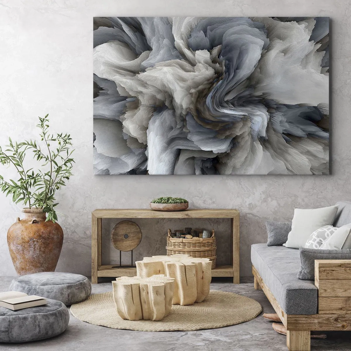 Bild auf Leinwand - Leinwandbild - Abstrakter Wirbel in Grau- und Blautönen - 70x50cm - Stein und Blume - Moderne Wanddekoration für Wohnzimmer und Schlafzimmer ARTTOR
