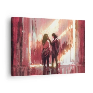 Bild auf Leinwand - Leinwandbild - Ein Paar steht in warmem Licht vor einem Hintergrund aus abstrakten Mustern - 70x50cm - Das ewige Schauspiel der Liebe - Moderne Wanddekoration für Wohnzimmer und Schlafzimmer ARTTOR