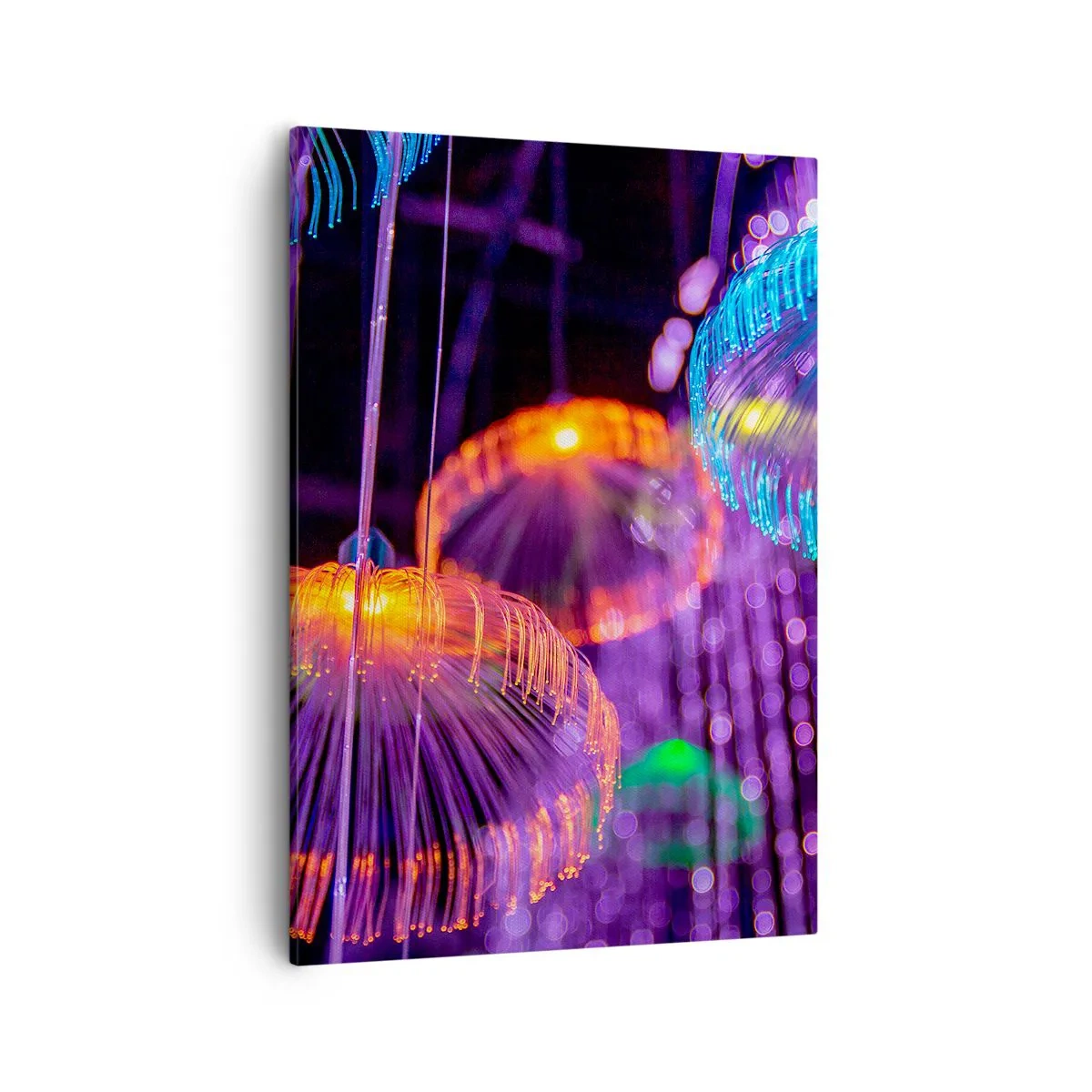 Bild auf Leinwand - Leinwandbild - Bunte leuchtende Quallen in einer dunklen Umgebung - 50x70cm - Lichtbrunnen - Moderne Wanddekoration für Wohnzimmer und Schlafzimmer ARTTOR