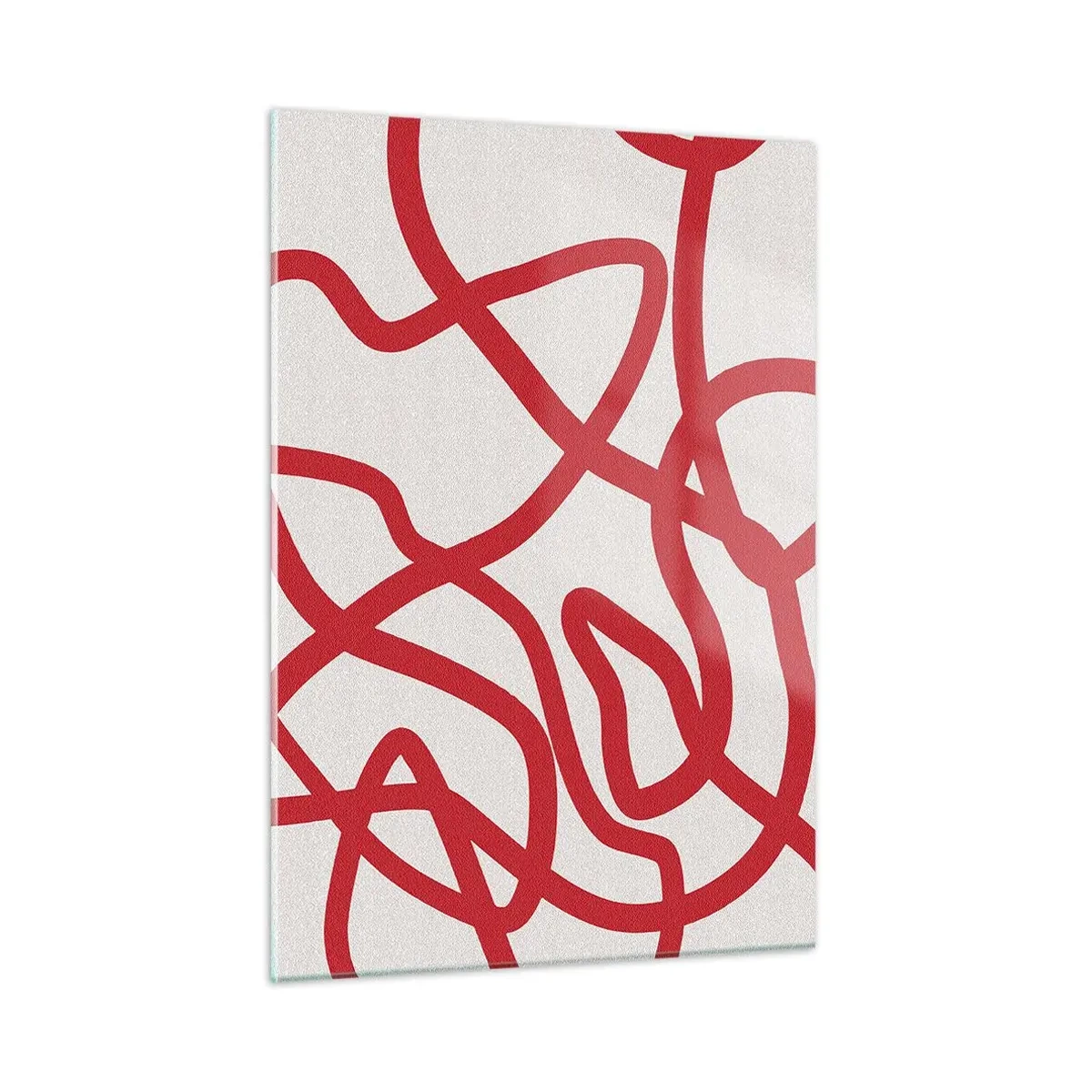 Glasbild - Bild auf glas - Rote Linien wirbeln dynamisch auf weißem Hintergrund - 50x70cm - Rot auf Weiß - Moderne Wanddekoration für Wohnzimmer und Schlafzimmer ARTTOR