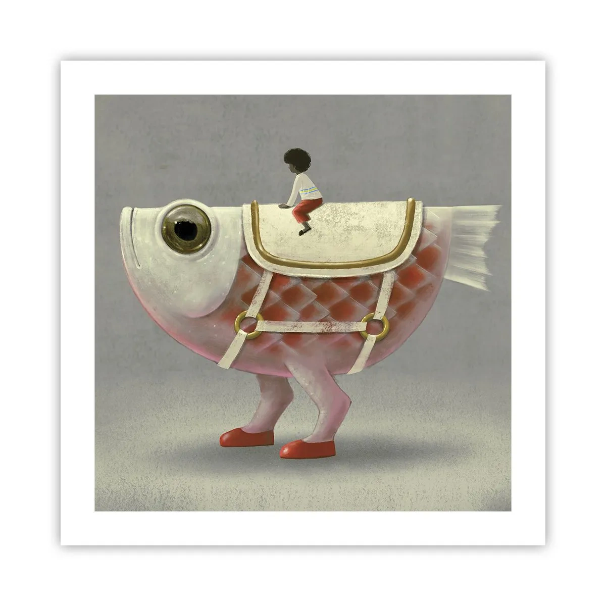 Poster - Reiter auf einem surrealen Fisch - 50x50 cm