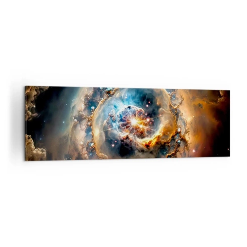 Bild auf Leinwand - Leinwandbild - Eine abstrakte Vision einer kosmischen Explosion in Gold- und Blautönen. - 160x50cm - Anfang - Moderne Wanddekoration für Wohnzimmer und Schlafzimmer ARTTOR