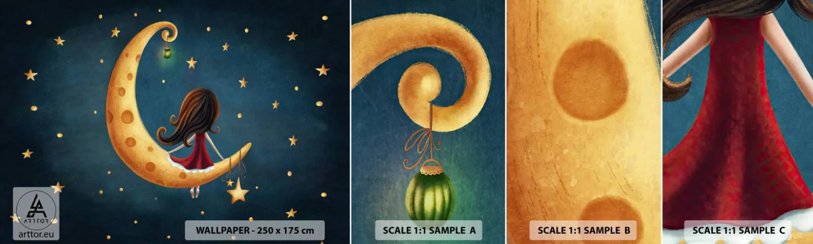 Fototapetenmuster Standard Eco - Einmal… - Für Kinder, Mädchen, Mond - 100x30 cm