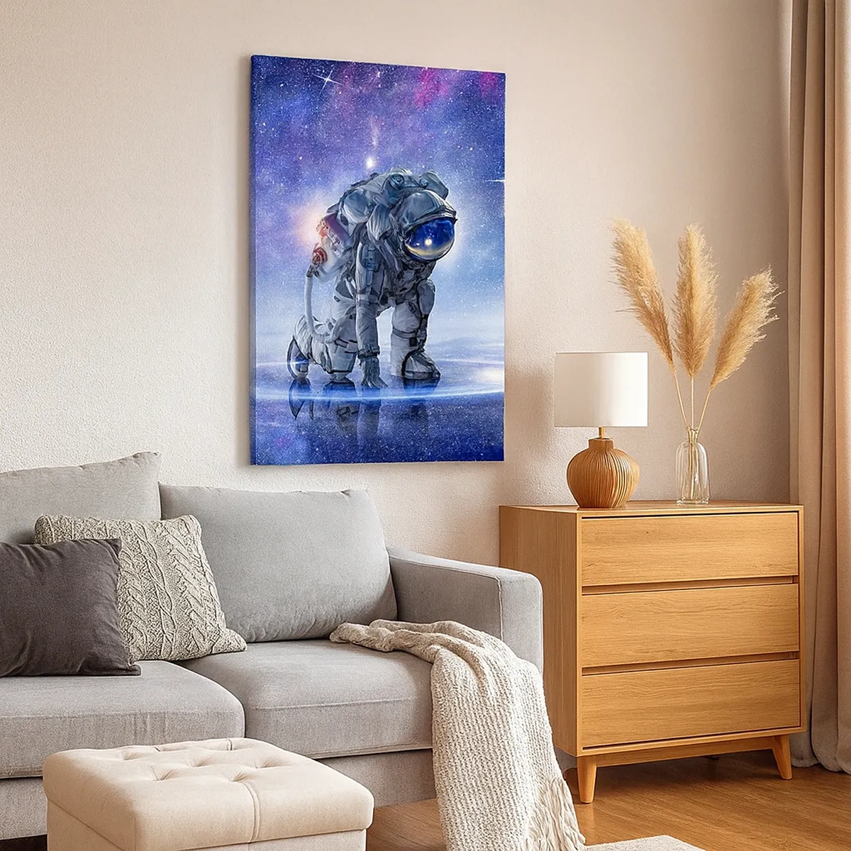 Bild auf Leinwand - Leinwandbild - Astronaut in einer galaktischen Landschaft - 50x70cm - Der Sternenhimmel über mir - Moderne Wanddekoration für Wohnzimmer und Schlafzimmer ARTTOR