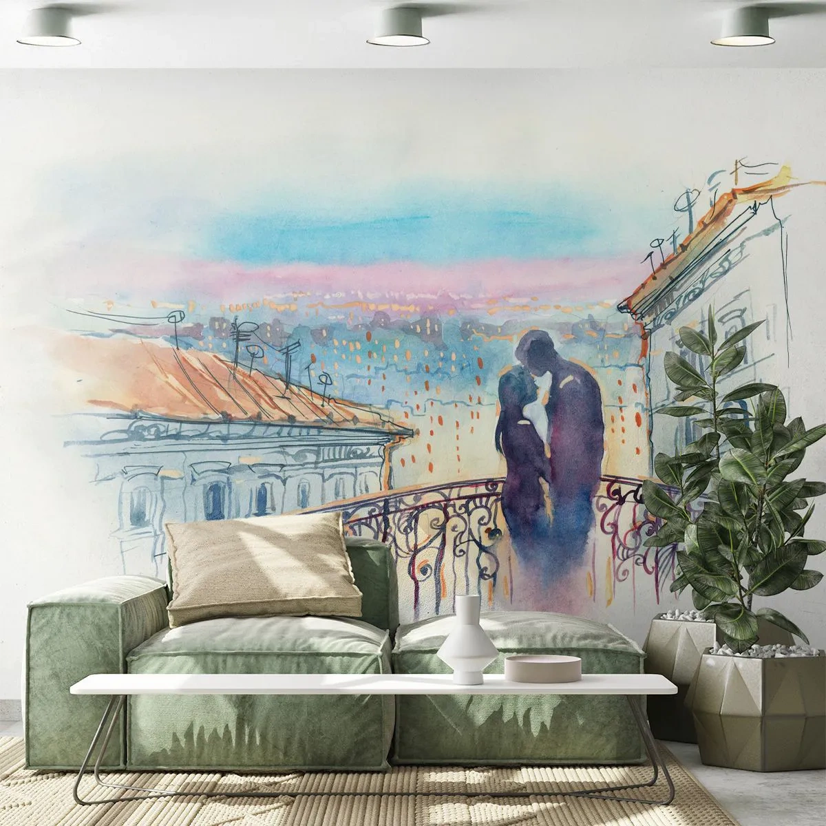 Fototapete Premium Sand - Romantisches Paar auf einer Brücke in der Stadt - 100x70cm - Paris-Liebhaber - Moderne Wanddekoration für Wohnzimmer und Schlafzimmer ARTTOR