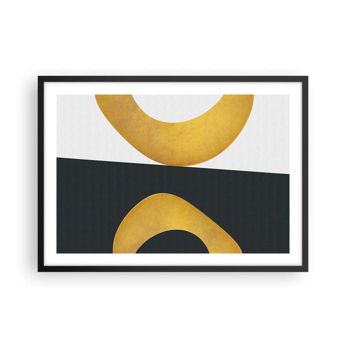 Poster in einem schwarzem Rahmen - Geometrische Formen in Gold auf weißem und dunklem Hintergrund - 70x50cm - Erstens: Gold - Moderne Wanddekoration für Wohnzimmer und Schlafzimmer ARTTOR