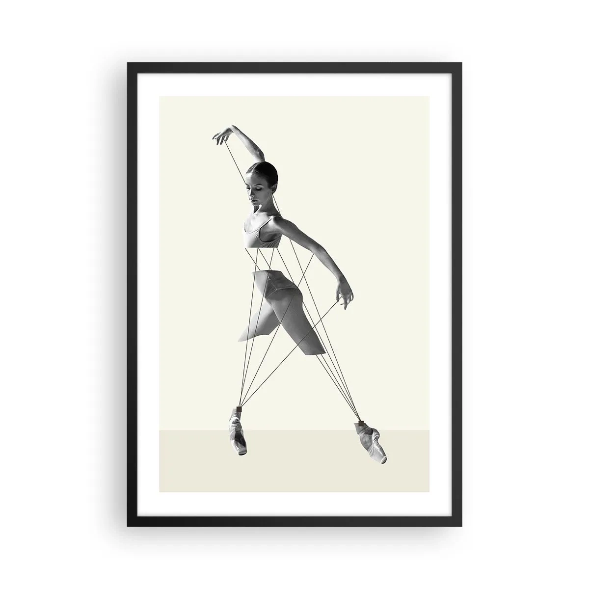 Poster in einem schwarzem Rahmen - Eine Ballerina in einer künstlerischen Komposition mit geometrischen Linien - 50x70cm - Im Theater der Welt - Moderne Wanddekoration für Wohnzimmer und Schlafzimmer ARTTOR