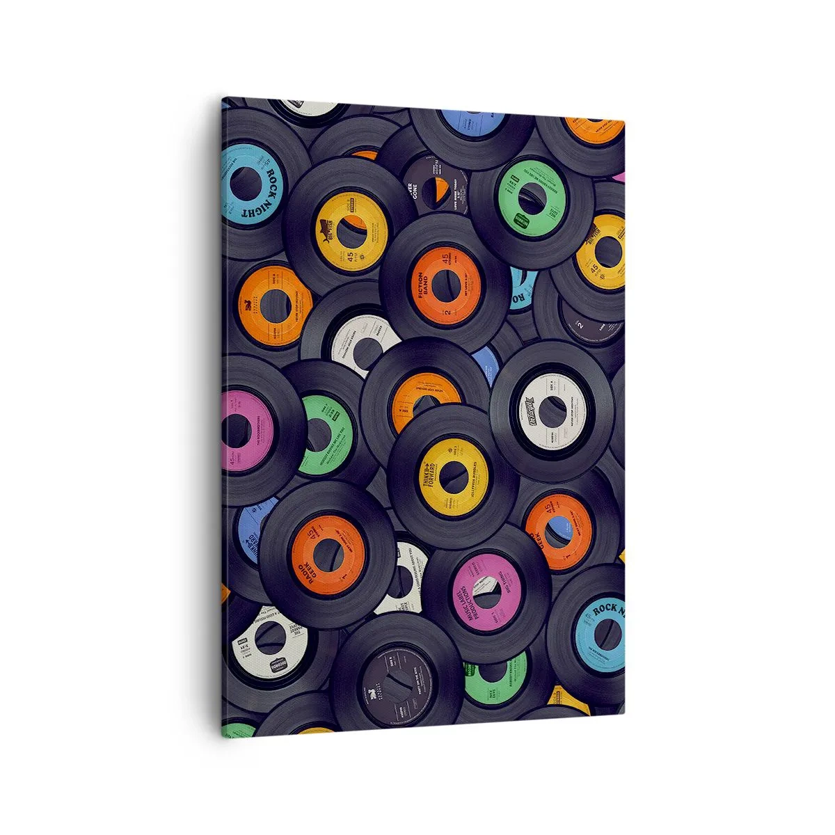Bild auf Leinwand - Leinwandbild - Bunte Vinyls übereinander gestapelt - 50x70cm - Farben der Klassiker - Moderne Wanddekoration für Wohnzimmer und Schlafzimmer ARTTOR