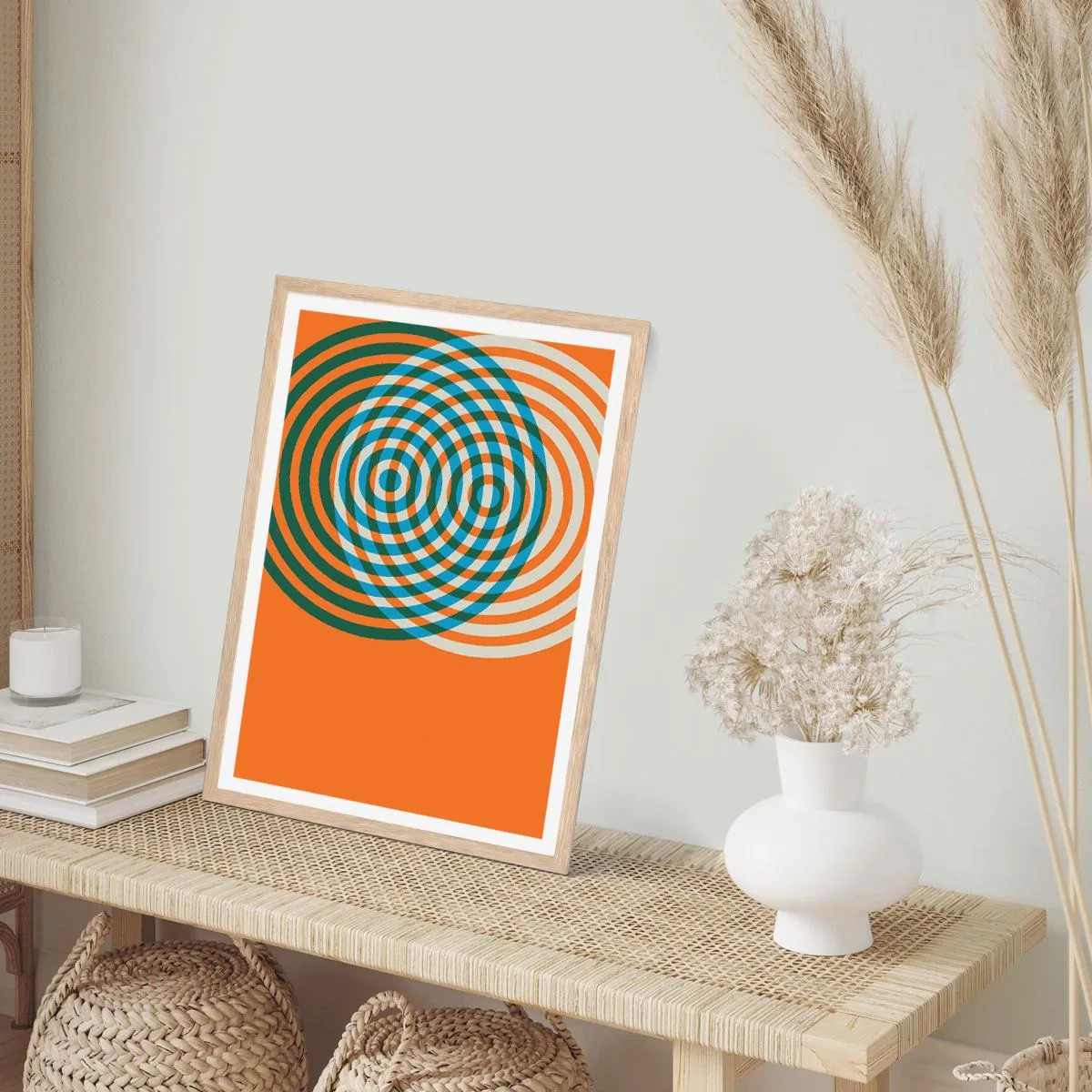 Poster in einem Rahmen aus heller Eiche - Abstrakte kreisförmige Variation - 70x100 cm