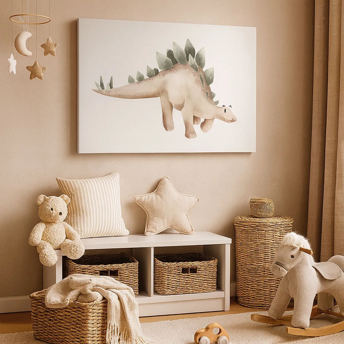 Bild auf Leinwand - Leinwandbild - Ein süßer Dinosaurier in Pastellfarben - 70x50cm - Euer Freund - Moderne Wanddekoration für Wohnzimmer und Schlafzimmer ARTTOR