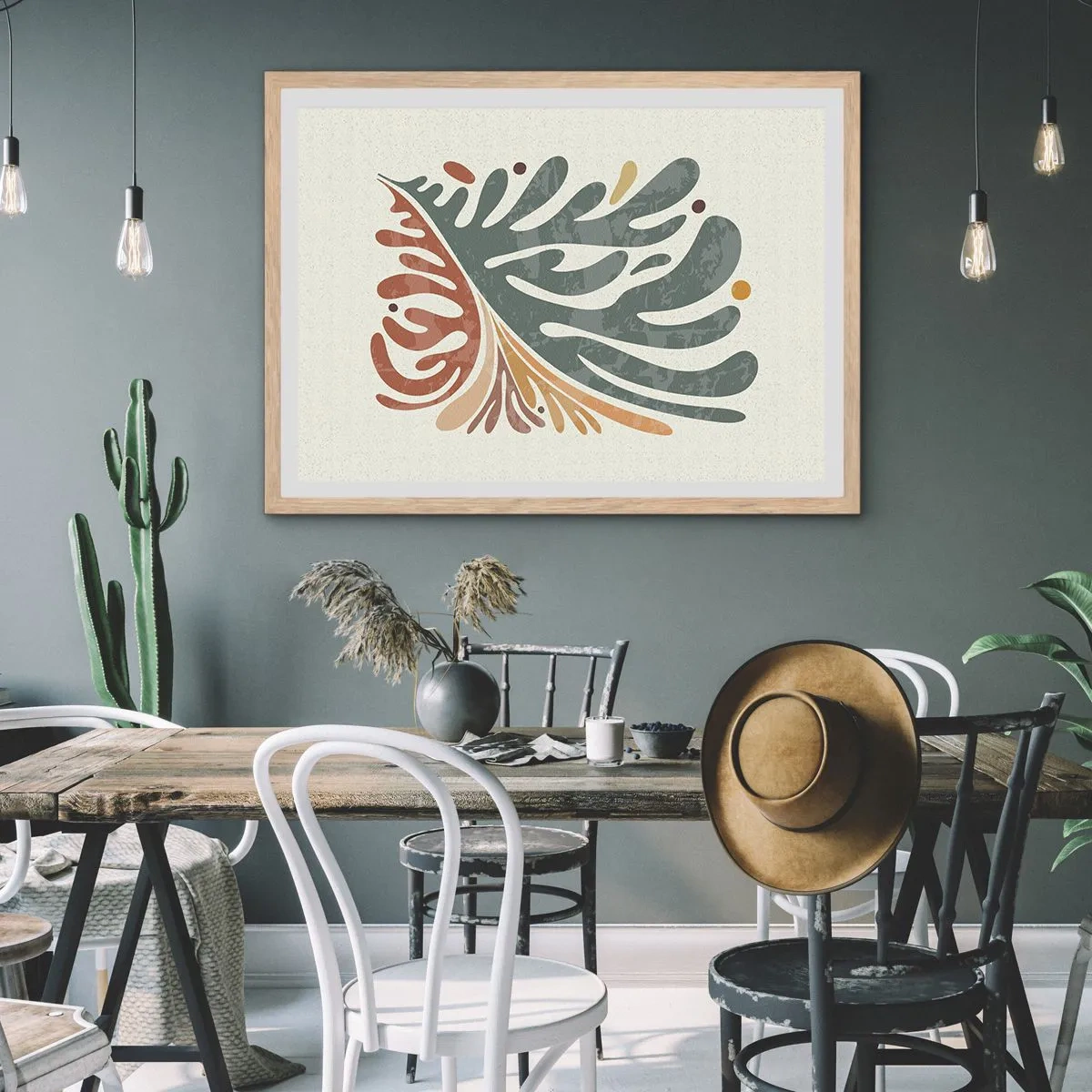 Poster in einem Rahmen aus heller Eiche - Mehrfarbiges Blatt - 100x70 cm