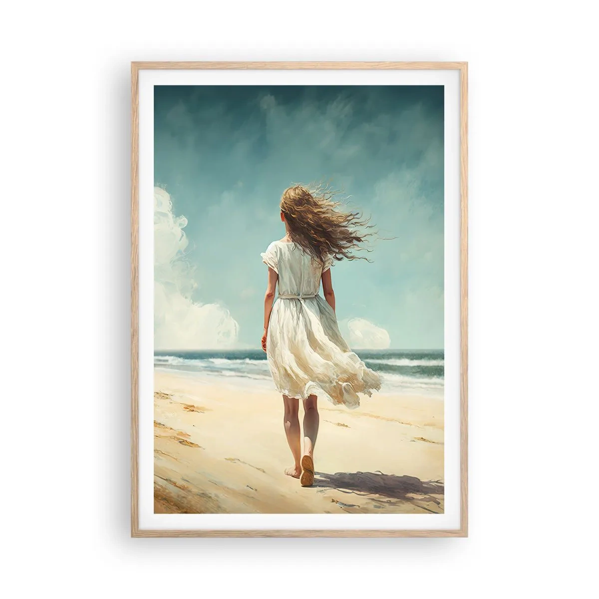 Poster in einem Rahmen aus heller Eiche - Der Sonne und dem Wind begegnen - 70x100 cm