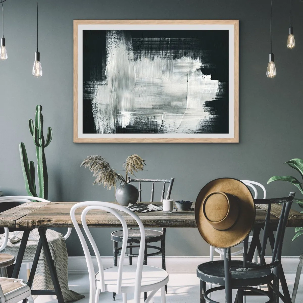 Poster in einem Rahmen aus heller Eiche - Vertikal und horizontal gewebt - 91x61 cm