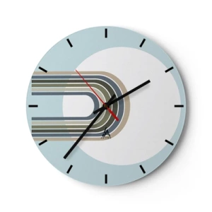 Wanduhr - Glasuhr - Grafische Linien in Form eines Magneten auf blauem Hintergrund - 30x30cm - Unwiderstehliche Anziehungskraft - Moderne Wanddekoration für Wohnzimmer, Küche und Schlafzimmer ARTTOR