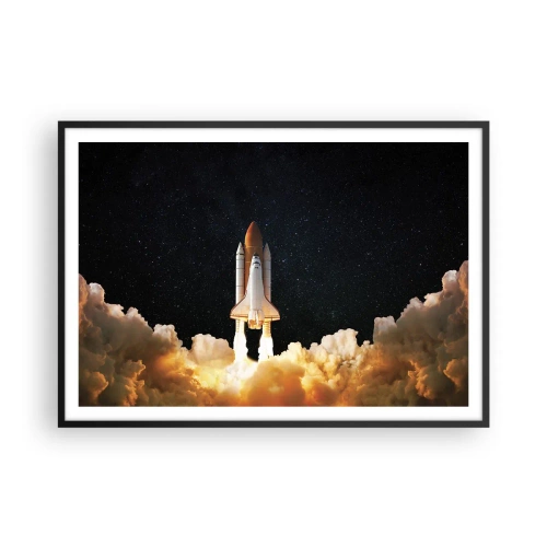 Poster in einem schwarzem Rahmen - Eine Weltraumrakete hebt vor dem Sternenhimmel ab - 100x70cm - Ad Astra! - Moderne Wanddekoration für Wohnzimmer und Schlafzimmer ARTTOR