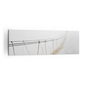 Bild auf Leinwand - Leinwandbild - Eine Hängebrücke im Nebel aus minimalistischer Perspektive - 160x50cm - Wohin wird es dich führen? - Moderne Wanddekoration für Wohnzimmer und Schlafzimmer ARTTOR