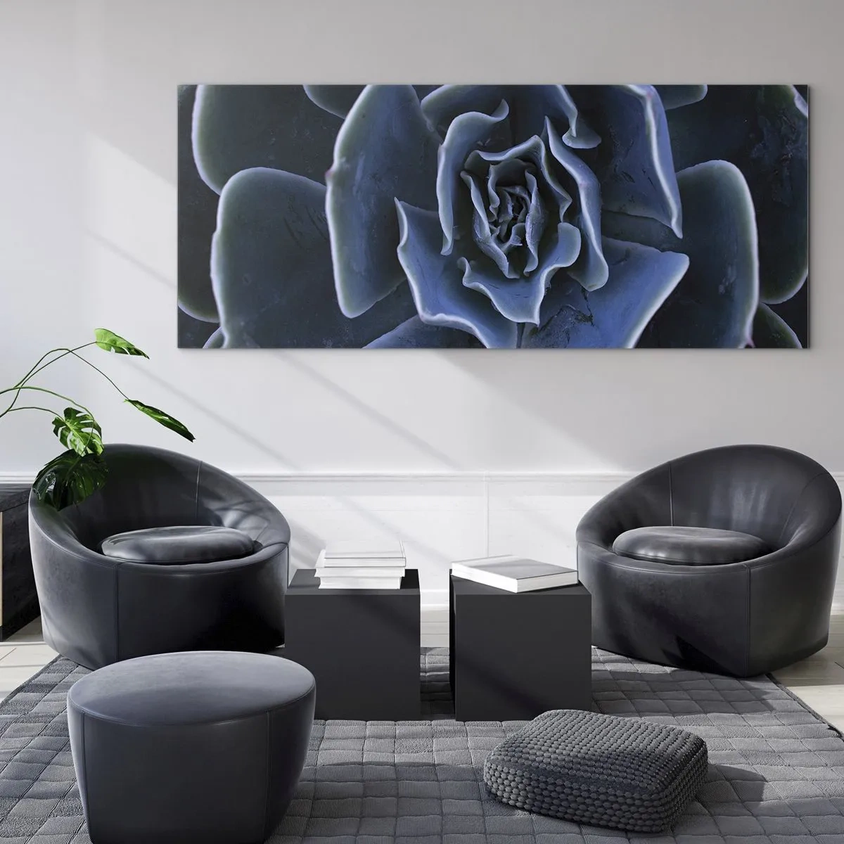 Glasbild - Bild auf glas - Nahaufnahme einer grünen Sukkulentenrosette - 120x50cm - Wüstenblume - Moderne Wanddekoration für Wohnzimmer und Schlafzimmer ARTTOR