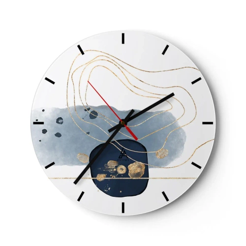 Wanduhr - Glasuhr - Abstrakte Komposition in Blau- und Goldtönen - 30x30cm - Blau-goldene Fantasie - Moderne Wanddekoration für Wohnzimmer, Küche und Schlafzimmer ARTTOR