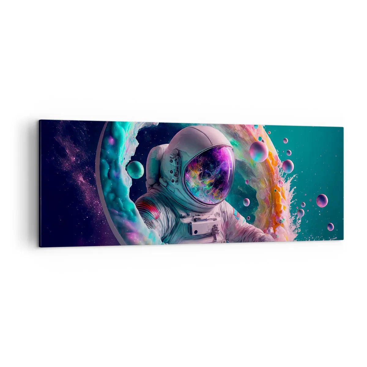 Bild auf Leinwand - Leinwandbild - Astronaut in einer farbenfrohen kosmischen Aura - 140x50cm - Sternentor - Moderne Wanddekoration für Wohnzimmer und Schlafzimmer ARTTOR