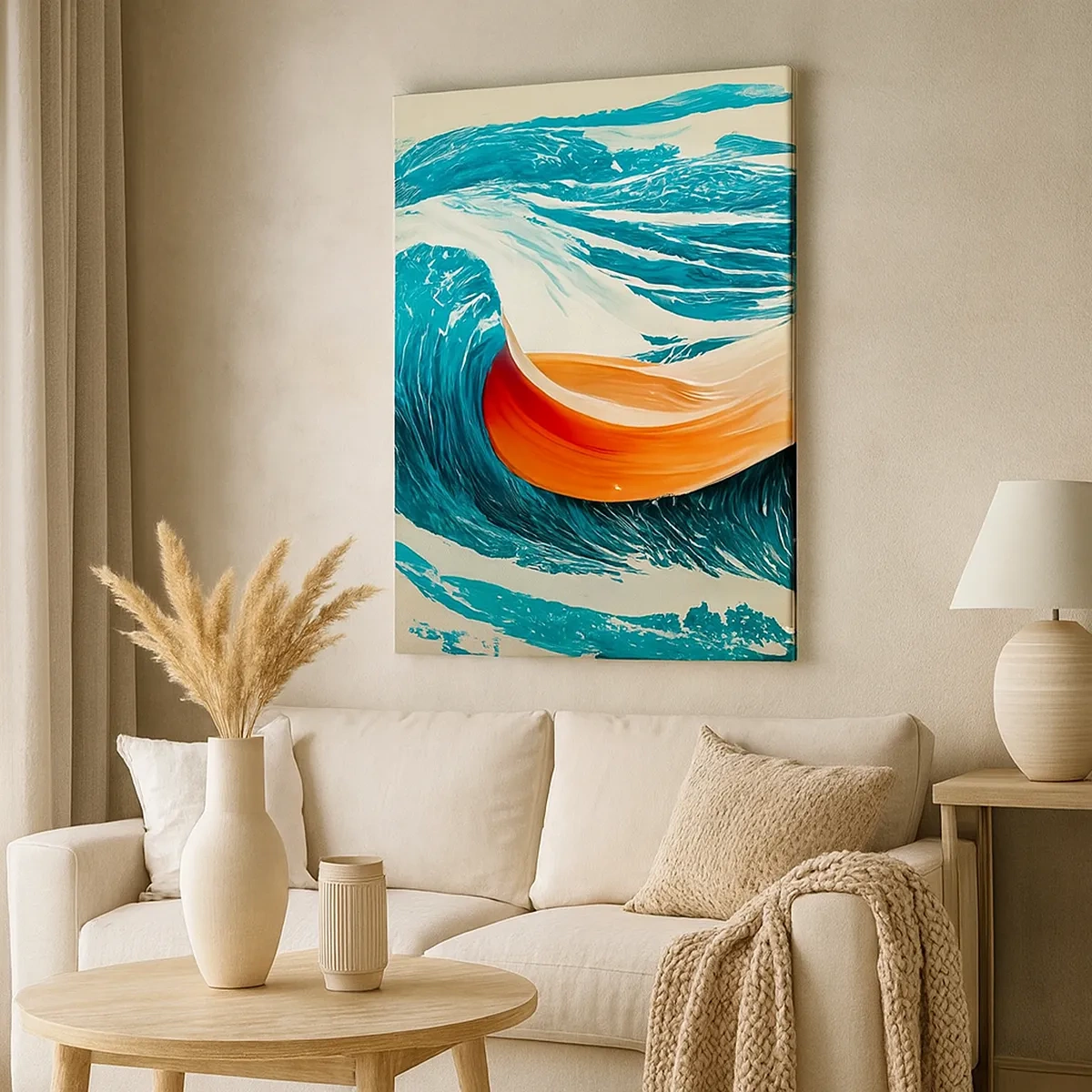 Bild auf Leinwand - Leinwandbild - Dynamische Meereswellen mit abstraktem Band - 50x70cm - Traum eines Surfers - Moderne Wanddekoration für Wohnzimmer und Schlafzimmer ARTTOR