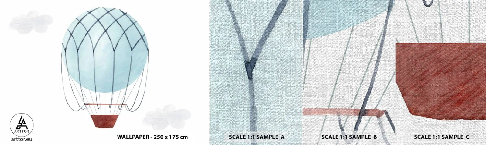 Fototapeten Muster Premium Canvas - Ganz in den Wolken - Kinder, Ballon, Minimalismus - 100x30 cm