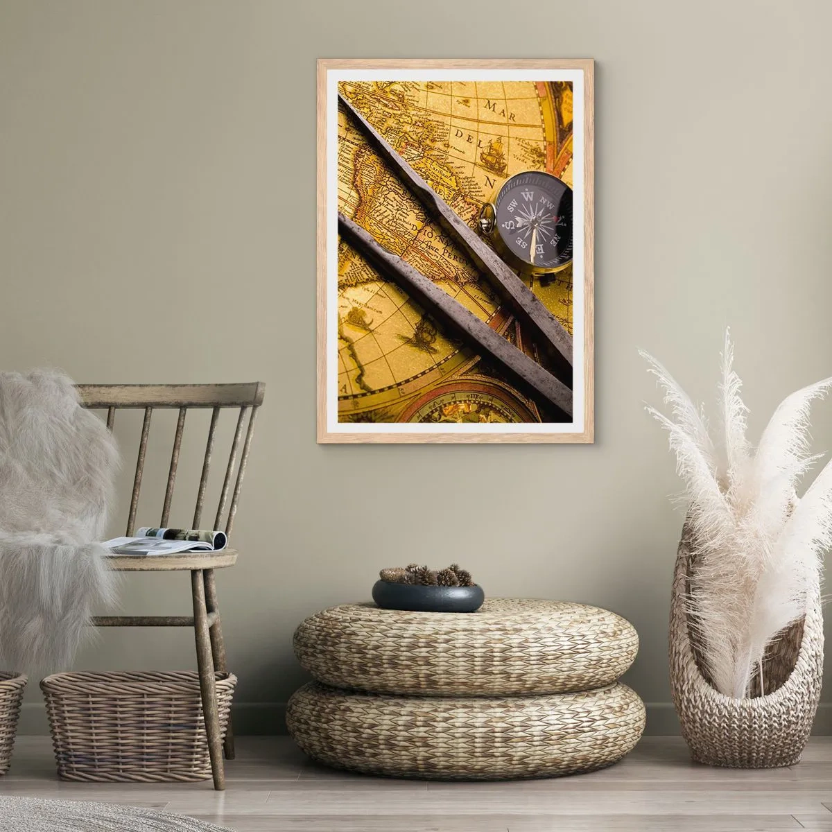 Poster in einem Rahmen aus heller Eiche - Wo sind diese Schätze? - 70x100 cm