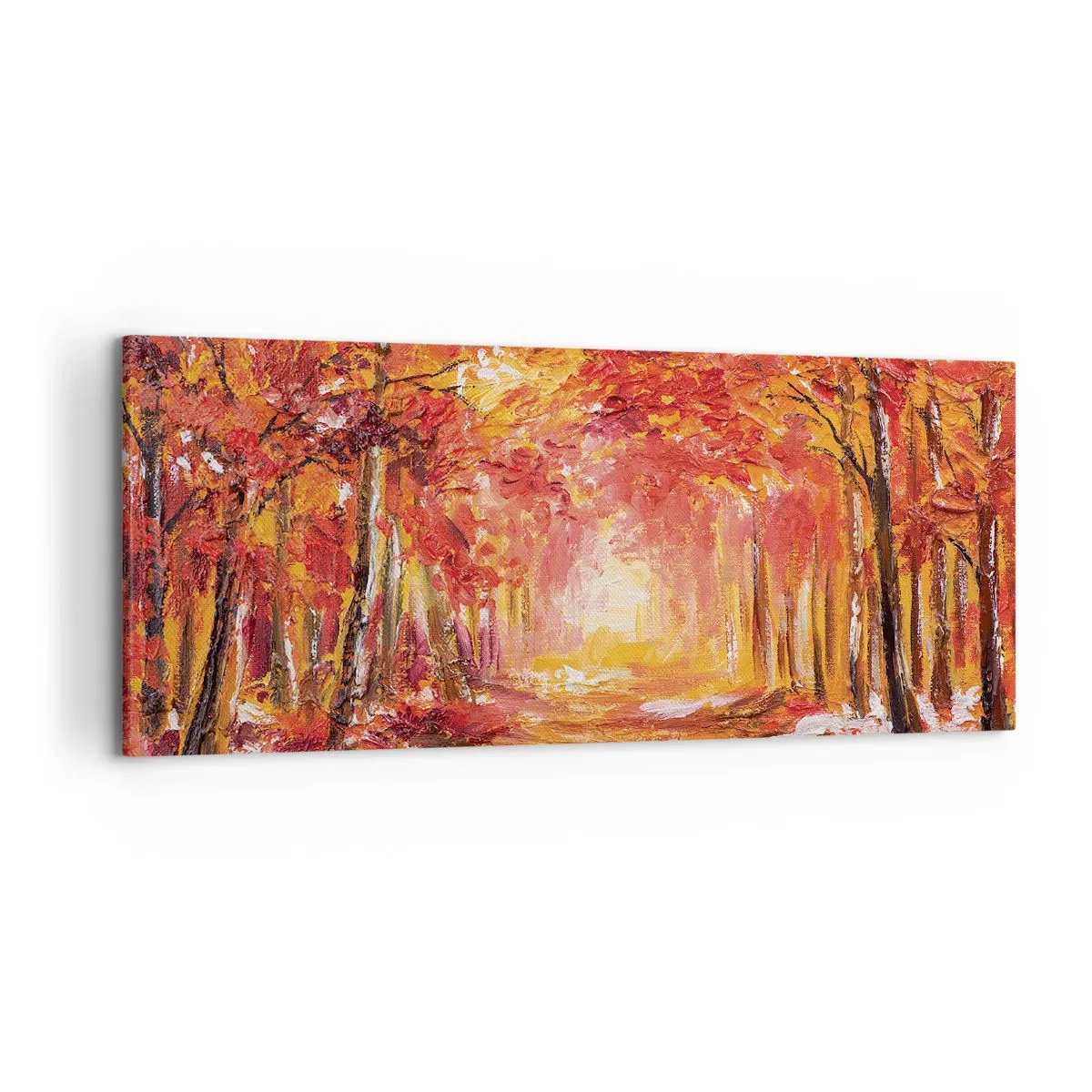 Bild auf Leinwand - Leinwandbild - Herbstwald in Kupfer- und Goldtönen - 120x50cm - Kupferwald - Moderne Wanddekoration für Wohnzimmer und Schlafzimmer ARTTOR