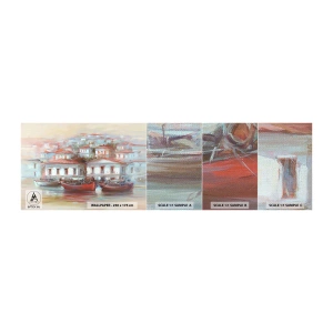 Fototapeten Muster Premium Canvas - Glückliche Stadt - Die Architektur, Segelboot, Hafen - 100x30 cm