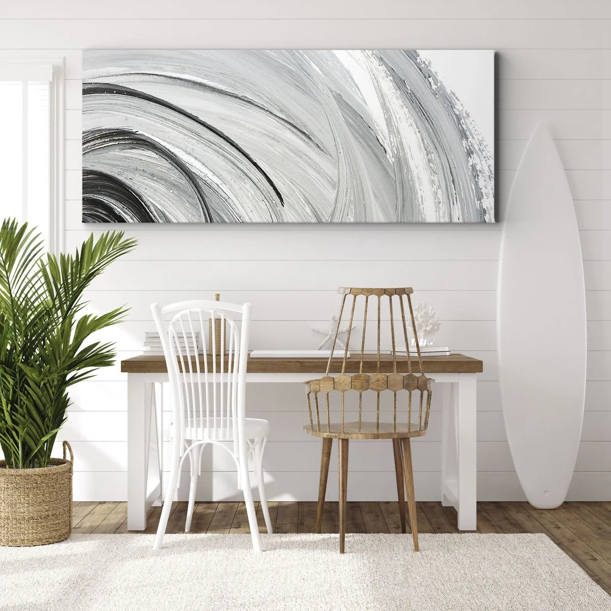Bild auf Leinwand - Leinwandbild - Ein monochromer Wirbel in Grau- und Schwarztönen - 120x50cm - Orbitale Komposition - Moderne Wanddekoration für Wohnzimmer und Schlafzimmer ARTTOR