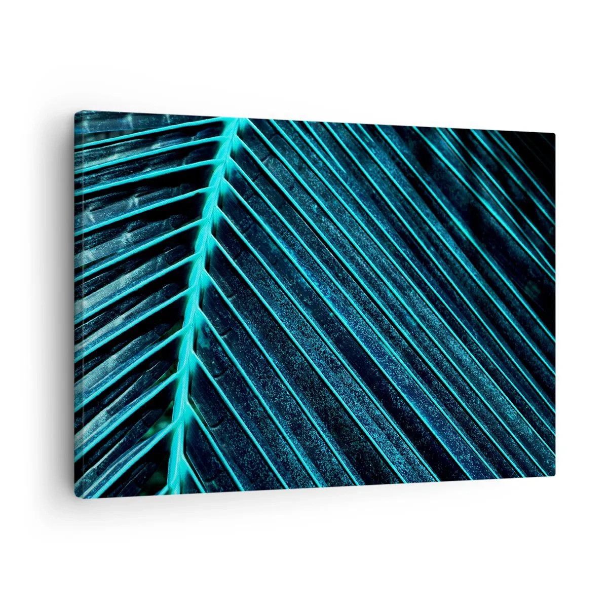 Bild auf Leinwand - Leinwandbild - Makrofotografie eines Blattes in Türkis- und Marineblautönen - 70x50cm - Grüne Textur - Moderne Wanddekoration für Wohnzimmer und Schlafzimmer ARTTOR